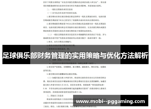 足球俱乐部财务管理的实用策略与优化方法解析 足球俱乐部财务管理的实用策略与优化方法解析